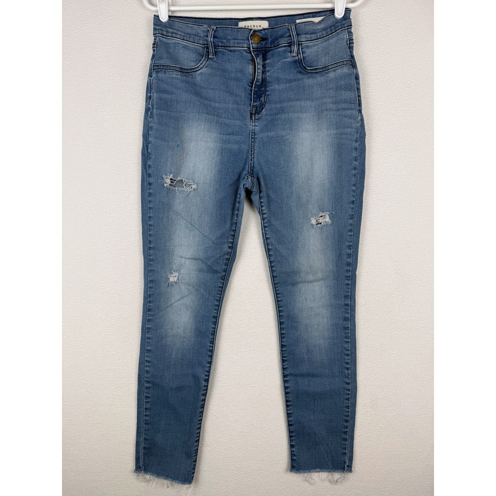 PacSun High Rise Ankle Jegging Womens 30 Blue Distressed Raw Hem Denim Jeans